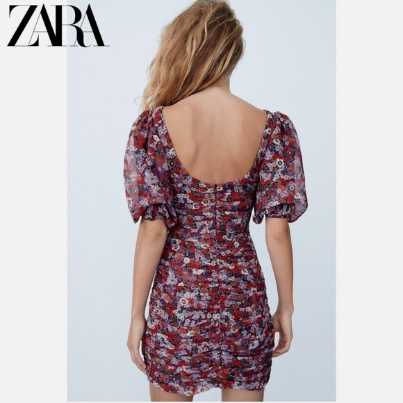 Zara Red Floral Short Sleeve Mini Dress - Picture 6 of 8